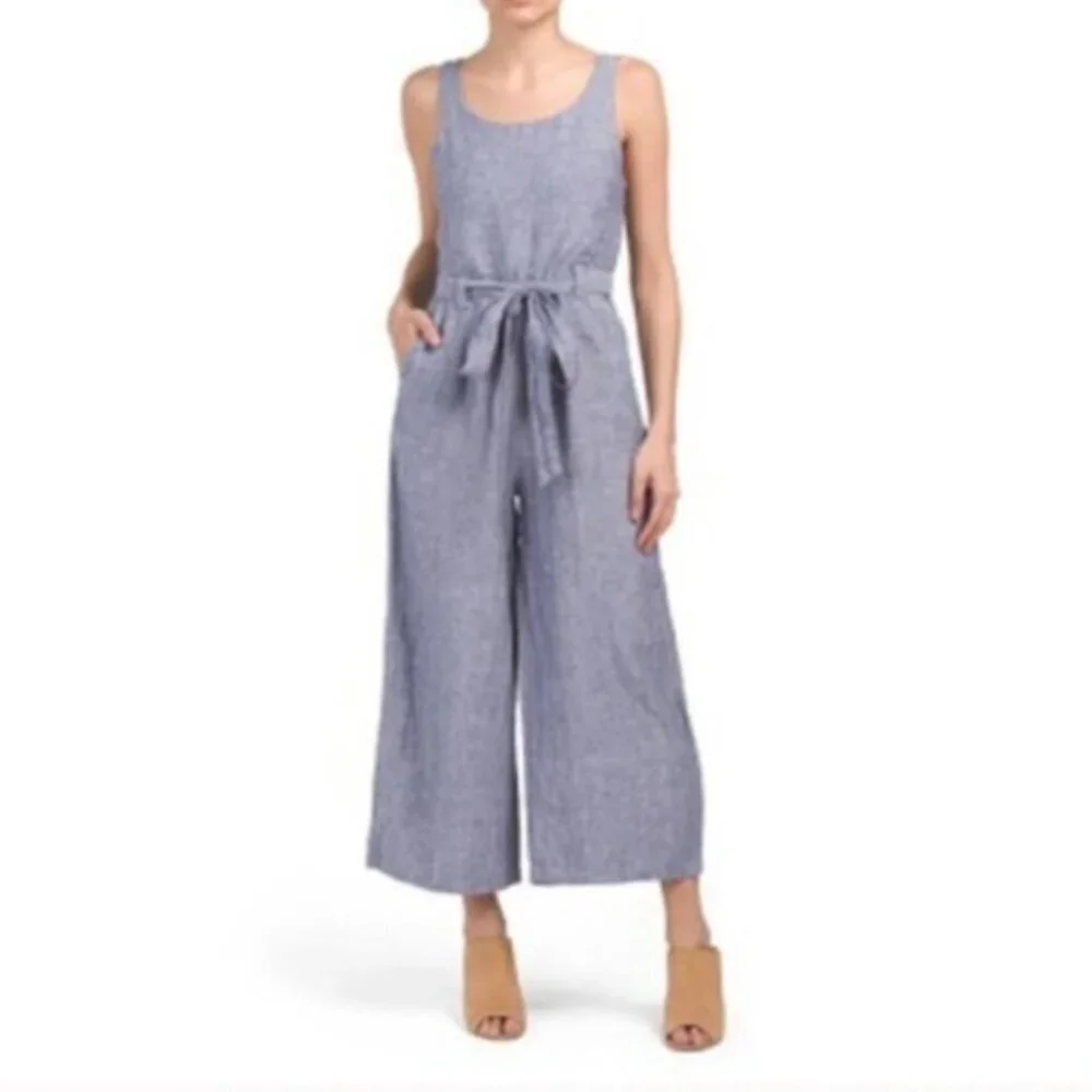 Rachel Zoe Blue Linen Wide Leg Jumpsuit - Picture 1 of 11